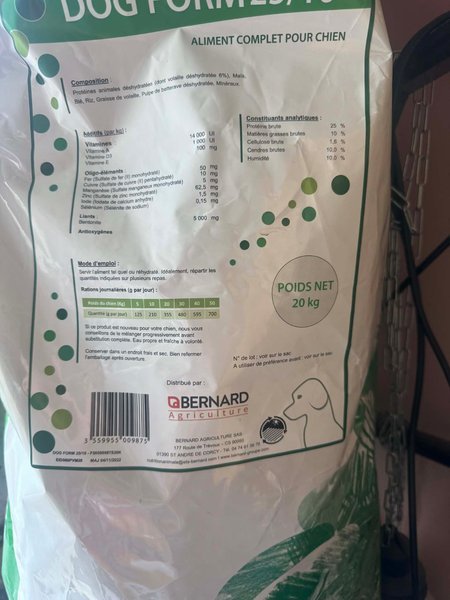 Les ingrédients — Bernard agriculture Dog Forme 25/10