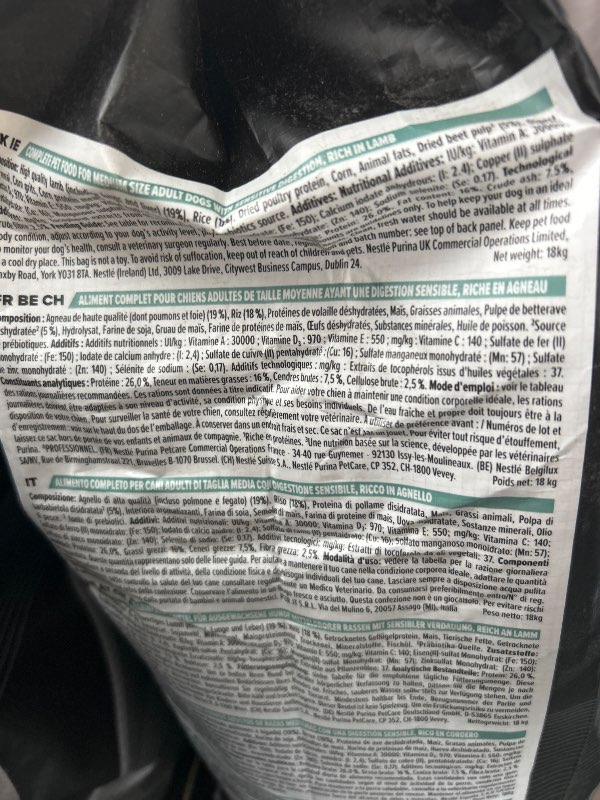 Les ingrédients — Pro Plan Adult medium agneau